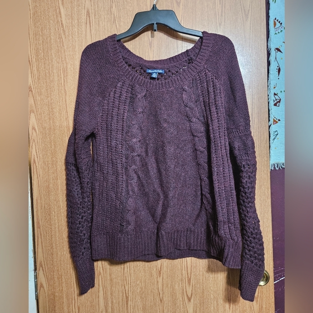American Eagle Cotton/wool Women's Crochet Knit Cottagecore Sweater Plum Size M